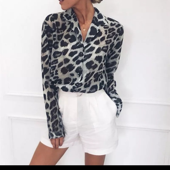 Grey Leopard Print Blouse - Picture 4 of 7